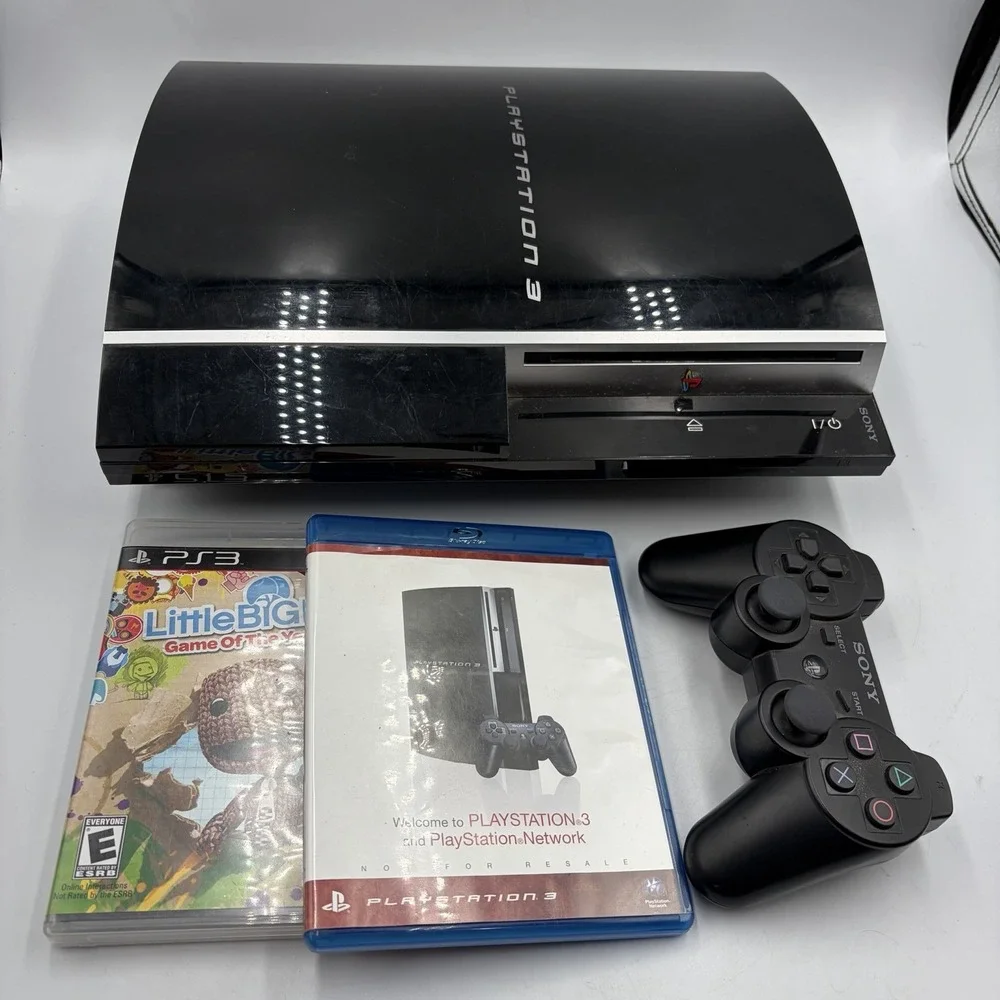 Sony PlayStation 3 CECHL01 Black Fat 80 GB Console Controller Little Big Planet